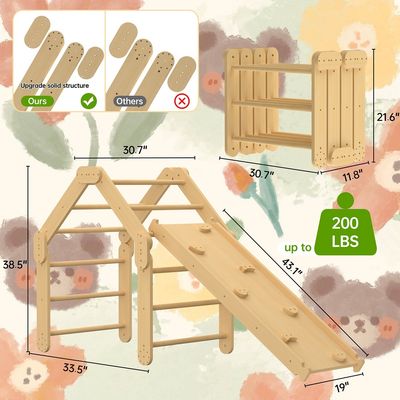 Commercial 2 in 1 Triangle Climber with Ramp Wood Foldable Indoor Montessori Climbing Toys