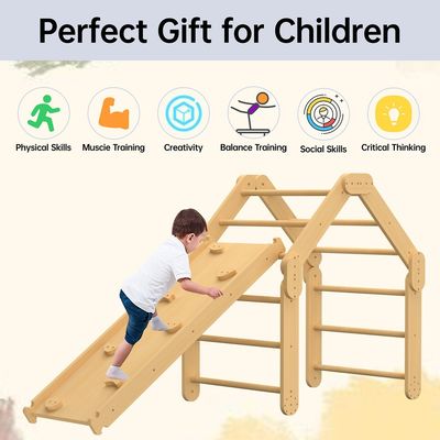 Commercial 2 in 1 Triangle Climber with Ramp Wood Foldable Indoor Montessori Climbing Toys