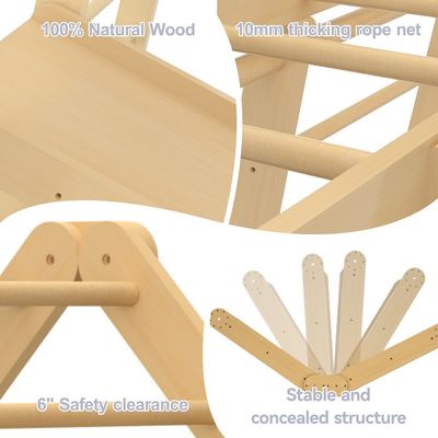 Commercial 2 in 1 Triangle Climber with Ramp Wood Foldable Indoor Montessori Climbing Toys