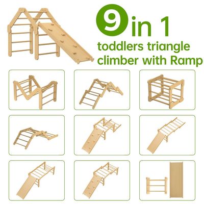 Commercial 2 in 1 Triangle Climber with Ramp Wood Foldable Indoor Montessori Climbing Toys