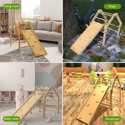 Commercial 2 in 1 Triangle Climber with Ramp Wood Foldable Indoor Montessori Climbing Toys
