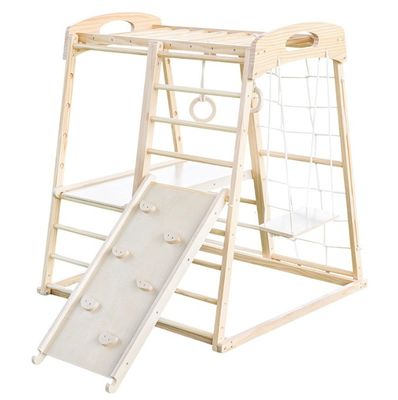 Children Gymnastics Wooden Climbing Frame Climbing Rocks Net Ladder Pull Up Bar Play Tent Indoor