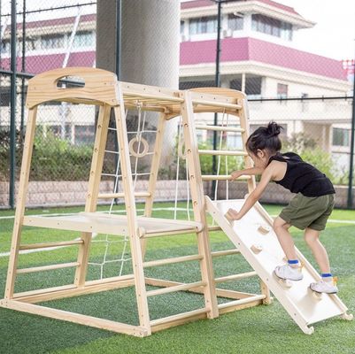 Children Gymnastics Wooden Climbing Frame Climbing Rocks Net Ladder Pull Up Bar Play Tent Indoor