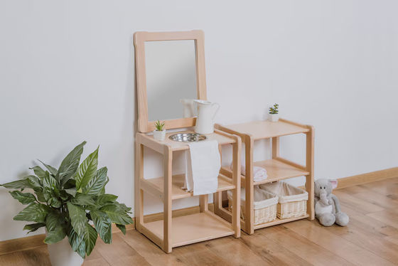 Kids Learning Toy Eco-friendly Child Montessori Washbasin with Mirror and Extra Board