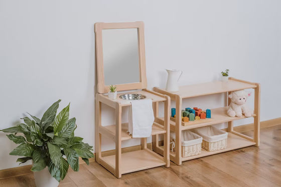 Kids Learning Toy Eco-friendly Child Montessori Washbasin with Mirror and Extra Board