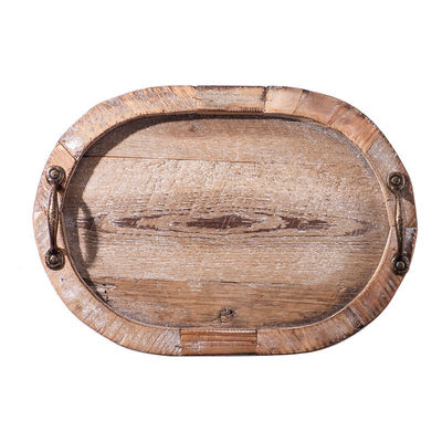 Metal Handled Wooden Serving Tray for Tea and Leisure Time Customizable
