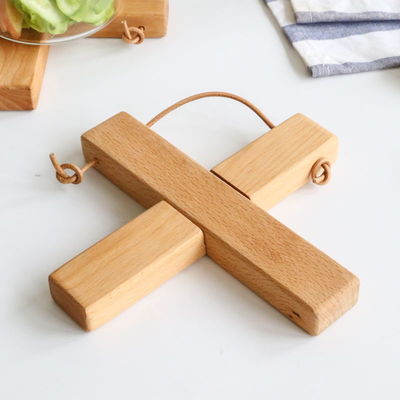 Wood Plain Color Beech Walnut Cross X Shape Varnished Pot Mat Coaster for Kitchenware