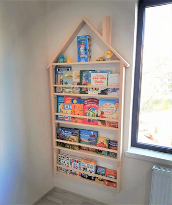 202406 Baby Bookcase Wooden Wall Montessori Solid Wood Nursery Wall Rack Custom Size