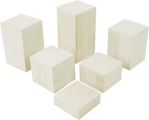 Wooden Display Stand for Jewelry and Accessories 6 Pcs Square Risers in Burned Print