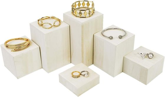 Wooden Display Stand for Jewelry and Accessories 6 Pcs Square Risers in Burned Print