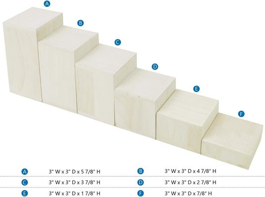 Wooden Display Stand for Jewelry and Accessories 6 Pcs Square Risers in Burned Print