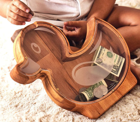 Pine Wood Animal Piggy Bank for Kids Wooden Plain Color Dragon Shape Bank Money Boxes