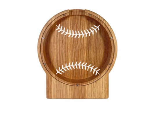 Customized Logo Wooden Piggy Bank Kids Saving Money Sports Baseball Theme Plain Color