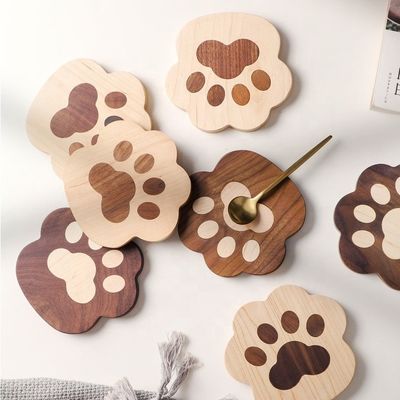 Fashion Cat Claw Shape Walnut Cup Mat Coasters 11.5x12.5x1.2cm for Customized Logo