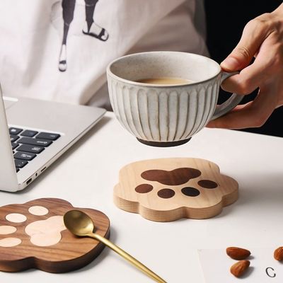Fashion Cat Claw Shape Walnut Cup Mat Coasters 11.5x12.5x1.2cm for Customized Logo