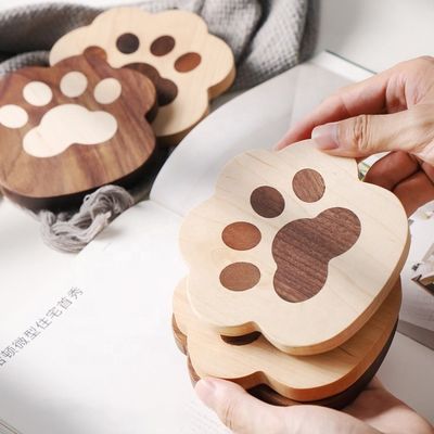 Fashion Cat Claw Shape Walnut Cup Mat Coasters 11.5x12.5x1.2cm for Customized Logo