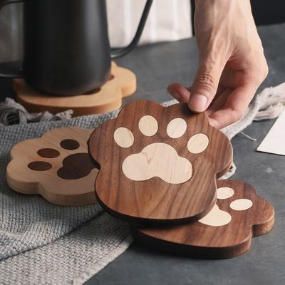 Fashion Cat Claw Shape Walnut Cup Mat Coasters 11.5x12.5x1.2cm for Customized Logo