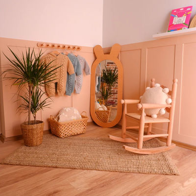 Rustic Design Wooden Decorative Mirror for Children's Montessori Living Room Dressing