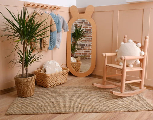 Rustic Design Wooden Decorative Mirror for Children's Montessori Living Room Dressing