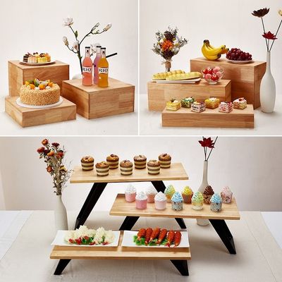25x39cm Customized Designs Oak Wood Biscuit Cake Dessert Stand for Afternoon Tea Time