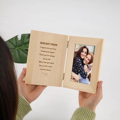 Wooden Couples Photo Frame with Customized Laser Engraved Personalized Text