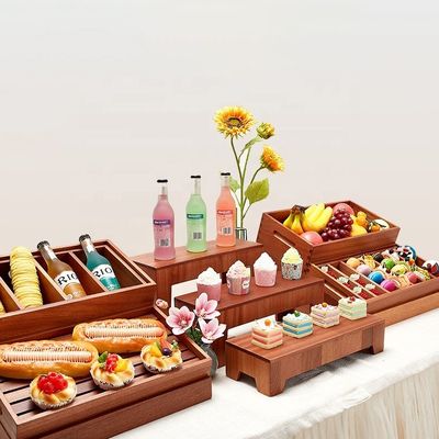Sapele Wood Buffet Restaurant Tableware Display Rack Catering Food Bread Display Stand