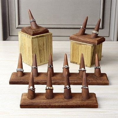 Double Tier Custom Wooden Jewelry Finger Ring Display Stand Organizer with Logo Design