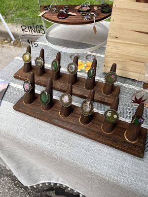 Double Tier Custom Wooden Jewelry Finger Ring Display Stand Organizer with Logo Design