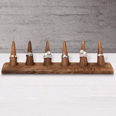 Double Tier Custom Wooden Jewelry Finger Ring Display Stand Organizer with Logo Design