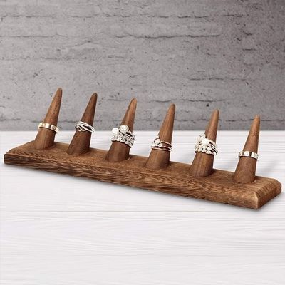 Double Tier Custom Wooden Jewelry Finger Ring Display Stand Organizer with Logo Design