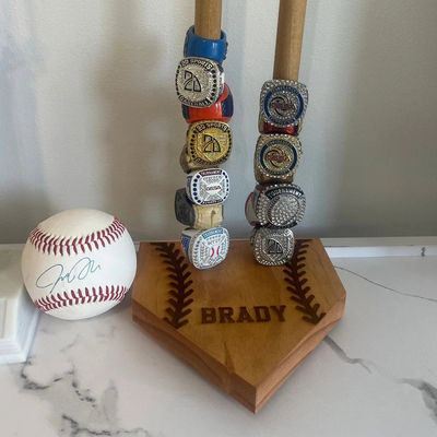 Wooden Plain Color Stacked Sports Ring Display for Softball and Baseball Championship