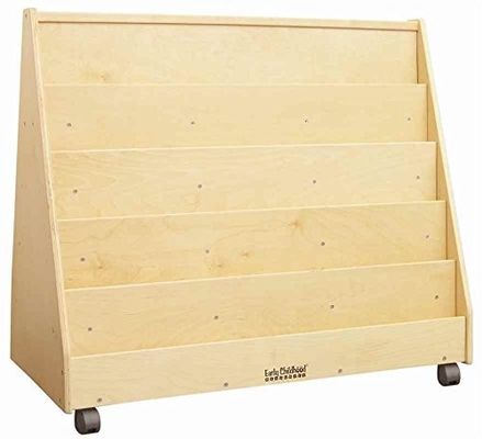 Classroom Bookshelf Kids Storage Cabinet with Stain Color and Double-Sided Mobile Book Display