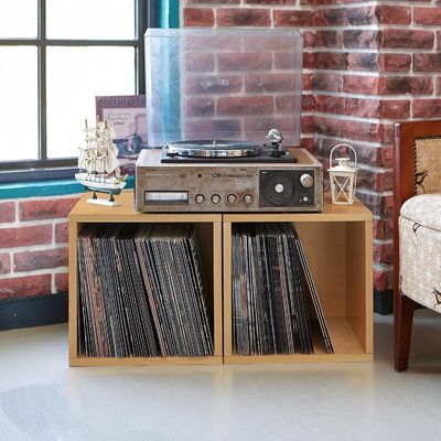 Basics Vintage Vinyl Record Storage Block Cube Organizer Shelf Single-Tier Space Saver