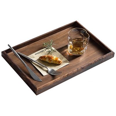 Octagon Round Shape Acacia Walnut Wood Serving Tray 30x20x3cm with Burned Printing
