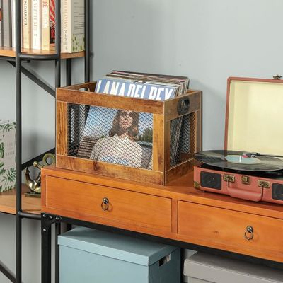 Wooden Record Holder for Storage Classic Cube Record Organizer Storage As your request