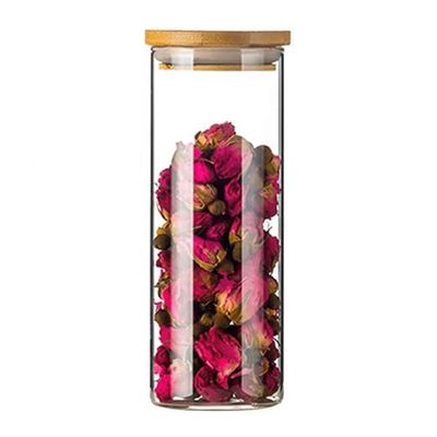 Food grade thick borosilicate glass sealed bamboo lid canister for rice sugar spices