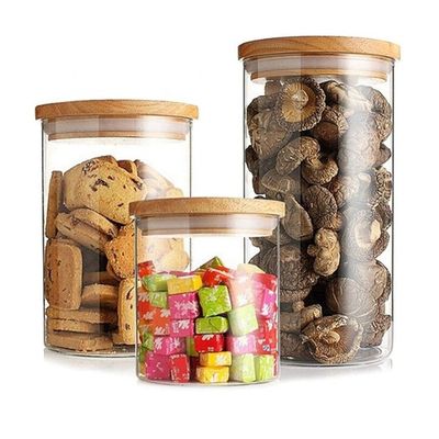 Food grade thick borosilicate glass sealed bamboo lid canister for rice sugar spices