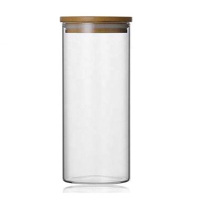 Food grade thick borosilicate glass sealed bamboo lid canister for rice sugar spices