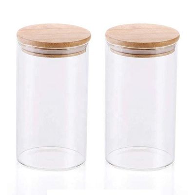 Food grade thick borosilicate glass sealed bamboo lid canister for rice sugar spices