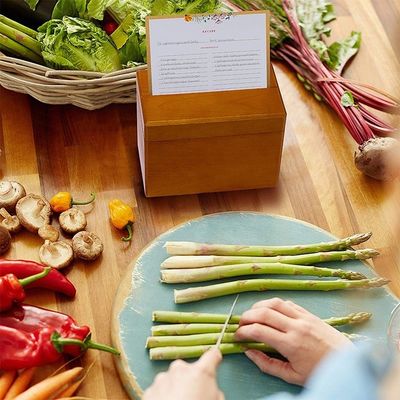 Convenient 250 Recipe Card Storage in Pine Wood Kitchen Recipe Box 6.9&quot; x 3.9&quot; x 5.3