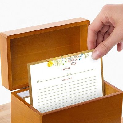 Convenient 250 Recipe Card Storage in Pine Wood Kitchen Recipe Box 6.9&quot; x 3.9&quot; x 5.3