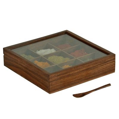 Rectangle Wooden Spice Box with Fancy Antique Finish and Customized Size