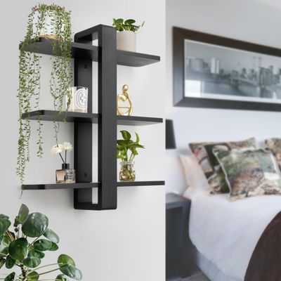 Storage Holders Racks Black Pine Wood 3 Tier Large Shelf Home Decoration Plant Photo Display