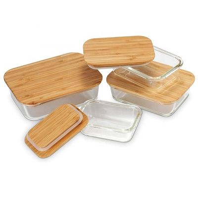 Certificate FSC Ecofriendly Glass Storage Food Containers with Sustainable Bamboo Lids