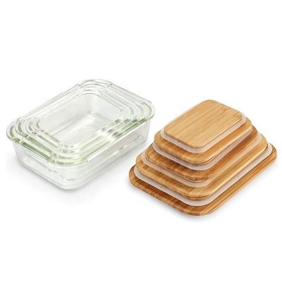 Certificate FSC Ecofriendly Glass Storage Food Containers with Sustainable Bamboo Lids