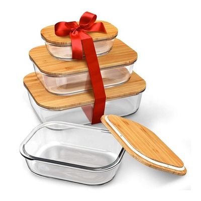 Certificate FSC Ecofriendly Glass Storage Food Containers with Sustainable Bamboo Lids