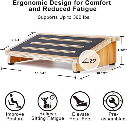Ergonomic Wooden Step Stool for Posture Support Under Desk in Home and Office Chairs