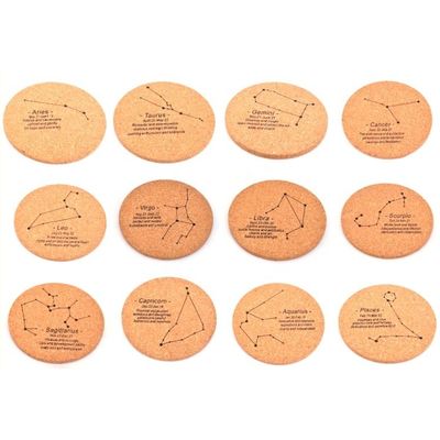 CLASSIC Design Cork Wood Cup Coasters for Stocked Custom Constellation MDF Mats