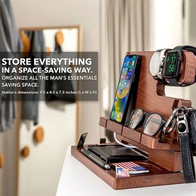 Silk-screen Printed Wooden Docking Station for Men's Phone Wallet and Key Ideal Organizer