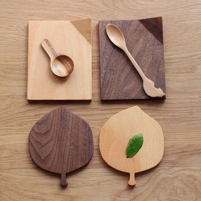 Eco-Friendly Leaf-Shaped Beech Walnut Wood Coasters for Hot Drinks Sample Charge Free